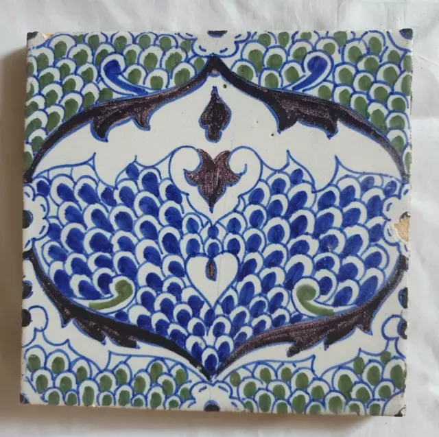 Antique Elsley Hand Painted 6 Inch Tile, Willian Morris Interest Persian Design