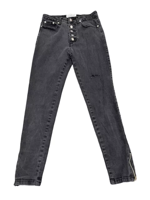 pretty little thing khloe black skinny ripped short jeans womens size (CZ23)