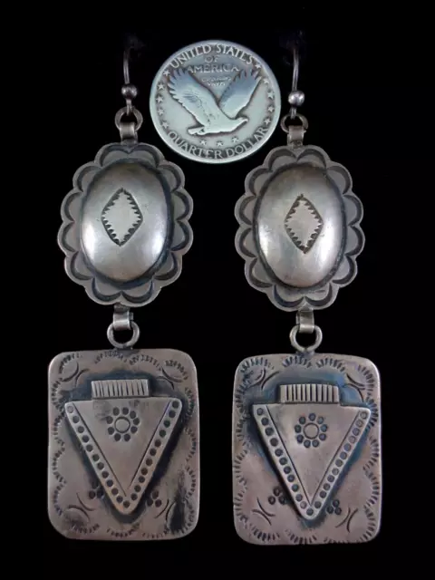 Vintage Navajo Earrings - Sterling Silver Conchos