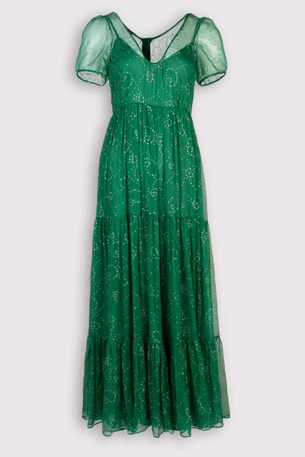 RRP €915 ASPESI Silk Maxi Tiered Dress US2-4 IT40 S Glittered Dots Button Back