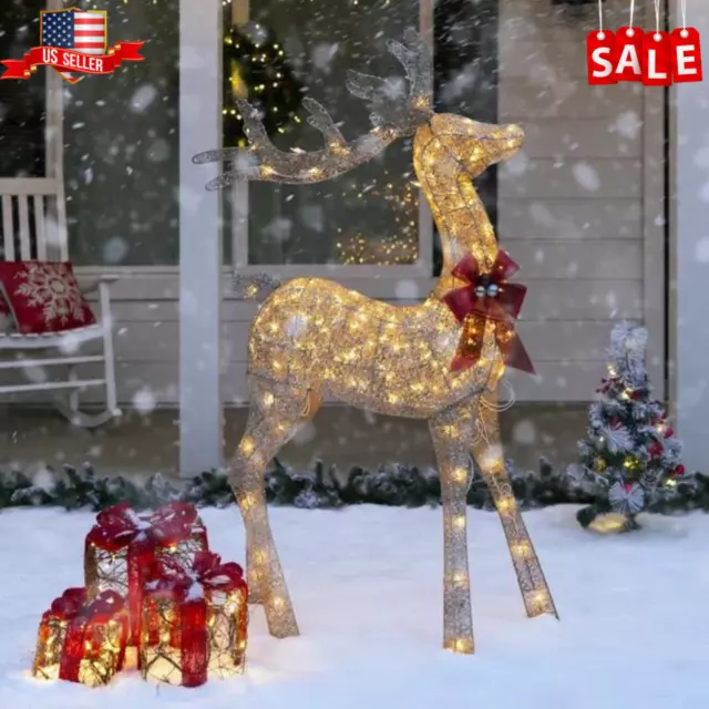 CC Christmas Decor 3-Piece Light Deer Family Christmas Sleigh Outdoor Yard Decoration 52.25