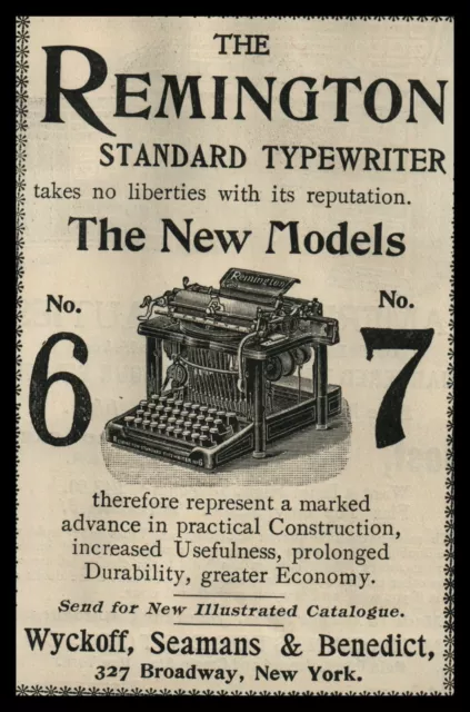 1897 Remington Standard Typewriter Model 6 7 Wyckoff Seamans Benedict Ad A260