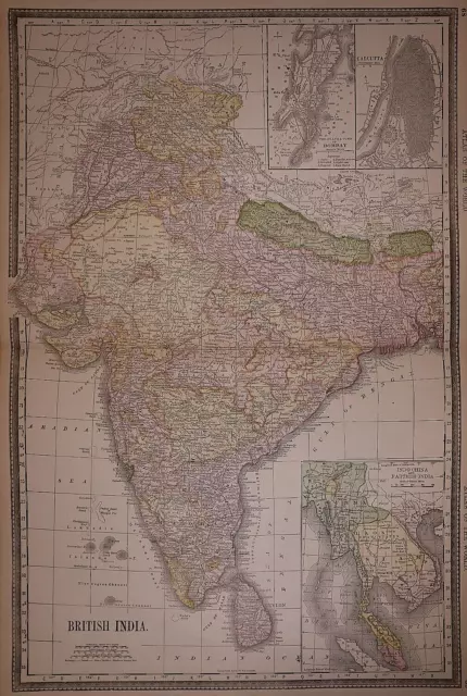 Old 1889 Rand McNally Atlas Map ~ BRITISH INDIA ~ Free S&H