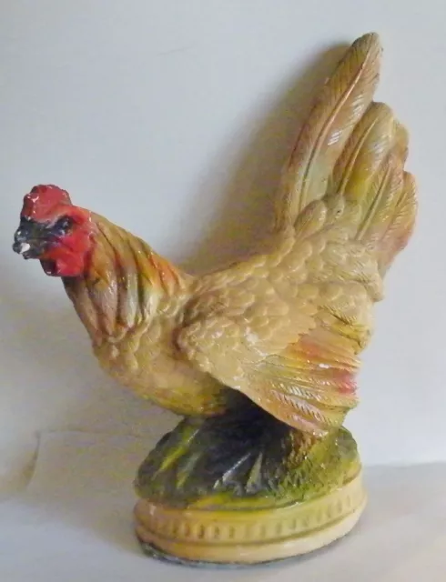 Vintage 1940's Boardwalk Prize Chalkware Rooster Chicken Carnival Prize 10" H