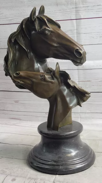 Signed Original Artwork by Milo Two Stallion Horses Genuine solid Bronze Art NR