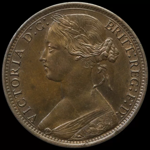 1868 Queen Victoria Bun Head Penny, A/UNC