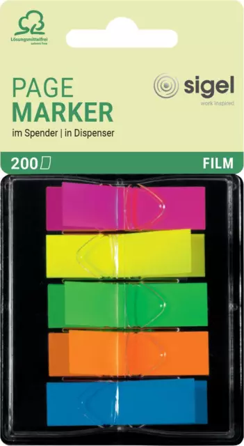 SIGEL HN489 Index Page Marker, Film, strip-size:12x45 mm, 200 strips, 5 colours