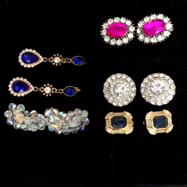 5 Pair Sparkling Clip Earring Lot - 128