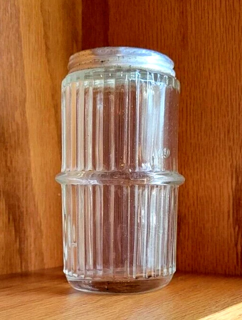 Vintage Hoosier Spice Jar Ribbed Clear Glass 4 1/4" Tall Shaker Lid