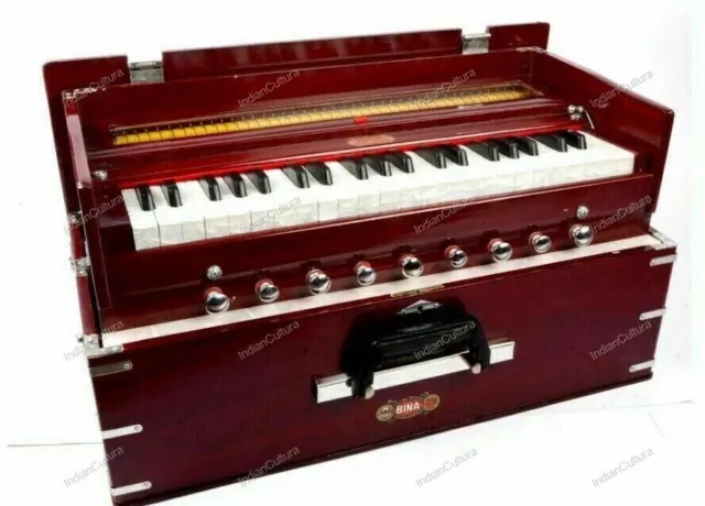 Bina Portable 42 Keys 2 Reed 9 Stopper Multi Bellow 3.5 Octave Harmonium With Ba