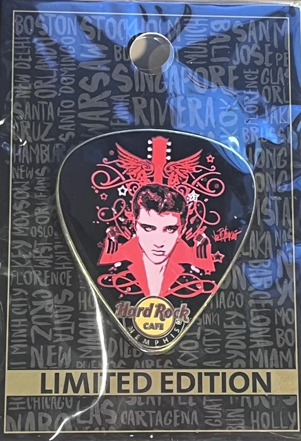 Hard Rock Café Memphis 2016 Elvis Presley Rouge Ailé Guitare Pick Broche Carte #