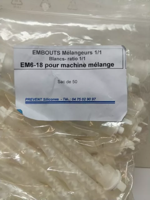Lot de 50 embouts mélangeurs Blanc-ratio EM6-18 pour machine mélange PREVENT Sil 2