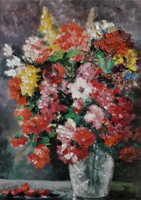 YARY DLUHOS Flower Still Life Floral Vase Bouquet Original Art Oil Painting