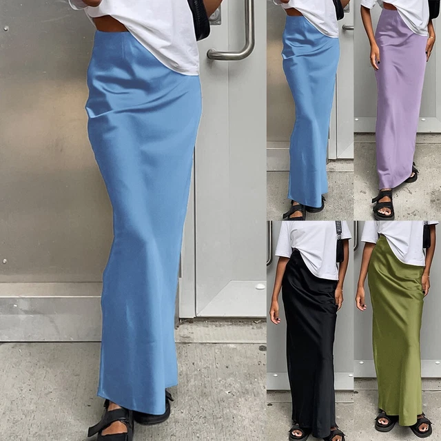 JUPE FEMME EN satin avant mode en noir avec pack taille haute et