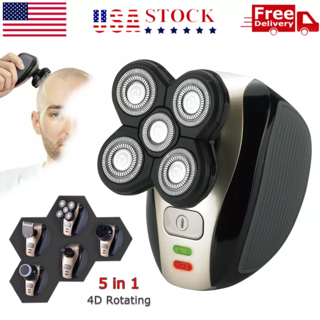 5-in-1 4D Rotary Electric Shaver Rechargeable Bald Head Shaver Beard Trimmer