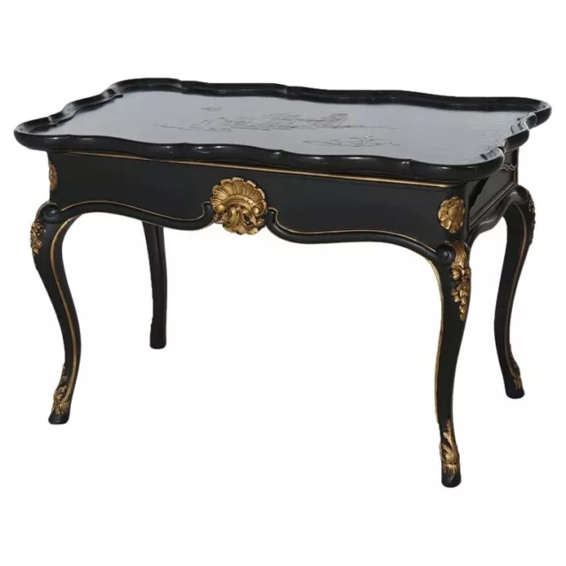 Antique French Style Chinoiserie Gilt Decorated Ebonized Low Tea Table C1930