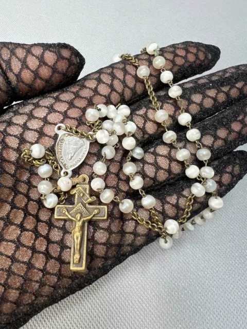 Antique Austrian Catholic Mother of Pearl Rosary Prayer Beads Crucifix Cross