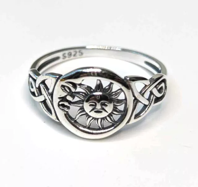 New Sizes 4~10 Celtic Sun & Moon Ring 925 Sterling Silver Available