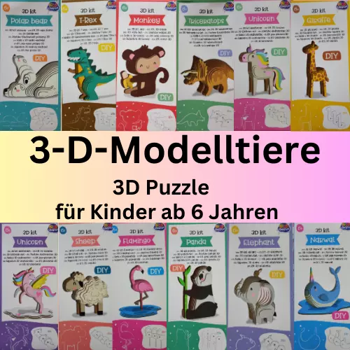 3D Puzzle 3-D-Modelltiere, XXL AUSWAHL 3D Kit DIY für Kinder ab 6 Jahren
