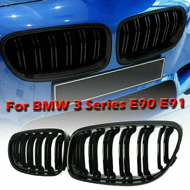 Coppia per BMW E90 E91 3 Serie 2009-12 LCI Modello Griglia Rene Griglia Lucida Nero