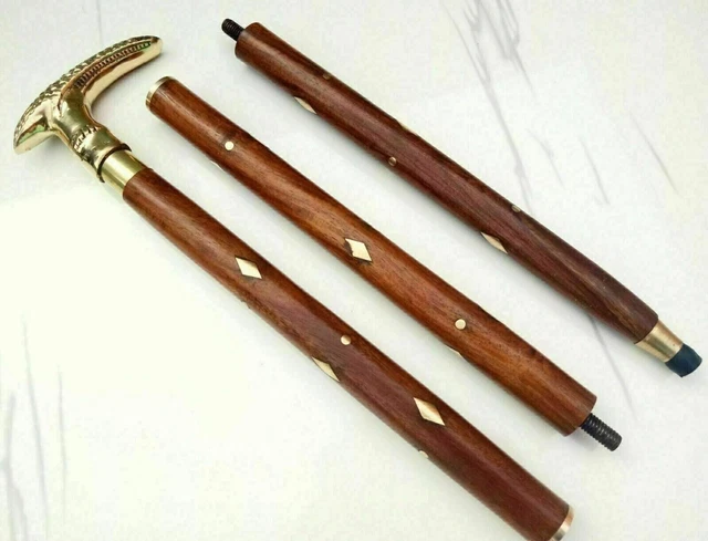 Victorian Solid Brass Head Handle Cane Antique brass Wooden Walking Stick Style