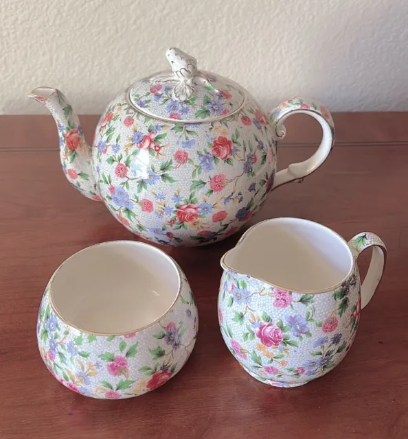 Vintage Royal Winton Grimwades Old Cottage Chintz Tea Pot Cream Sugar Bowl Set