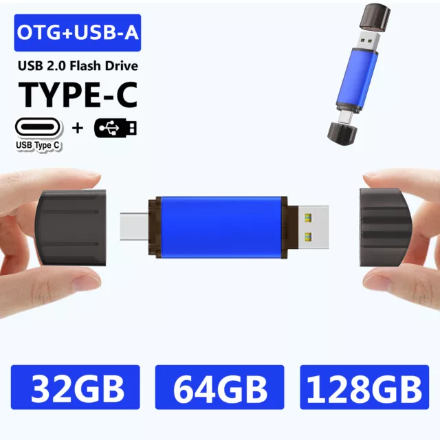 32GB 64GB 128GB Type-C Dual 2in1 USB2.0 Flash Drive OTG Memory Stick Thumb Drive