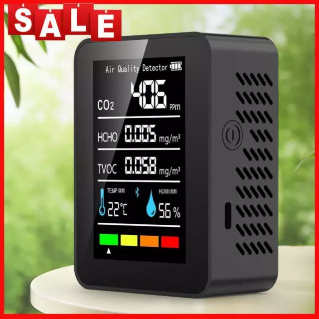 5 In 1 Air Quality Monitor CO2 TVOC HCHO AQI Tester for Home Office(Black)