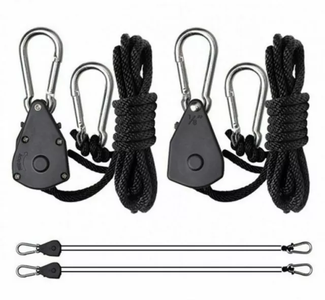 Pair Hydroponics Rope Ratchets Lights Fan Carbon Filter Grow Tent YoYo Hangers