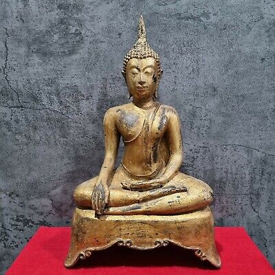 15.9" Sukhothai Art Thai Buddha Statue Gold Gild Three Prop Legs Neat Style