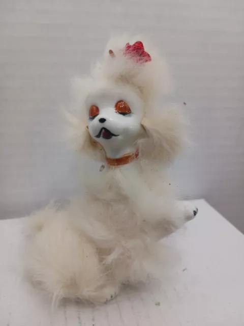 Vintage Furry Poodle Ceramic Figurine