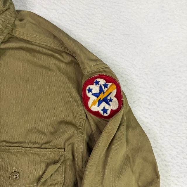 VINTAGE 40S WW2 US Army Khaki Utility Field Shirt Button Up Patches ...
