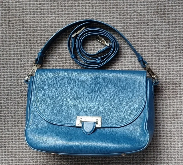 ASPINAL OF LONDON Leather Letterbox Slouchy Saddle Bag in Navy