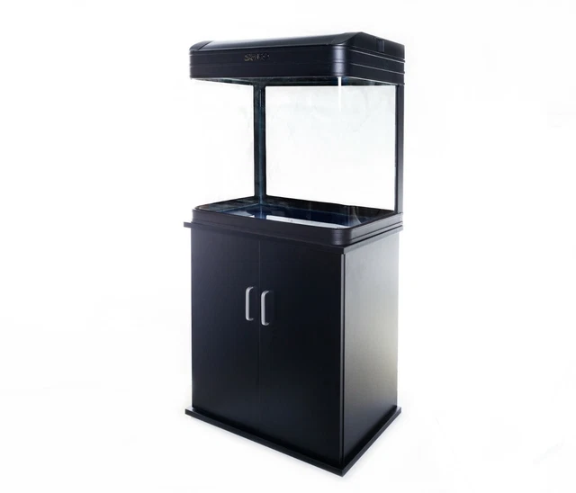 Aquarium Fish Tank with Cabinet - 90L Glass SMD LED Black White Pump Filter