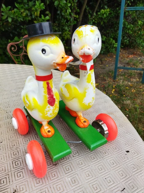 Ancien jouet Bois Animal Canard A Tirer France 1930