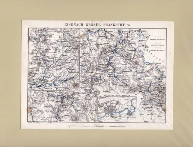 Eisenach - Kassel - Frankfurt A.M Eisenbahnkarte 1861-67 De Henry Long