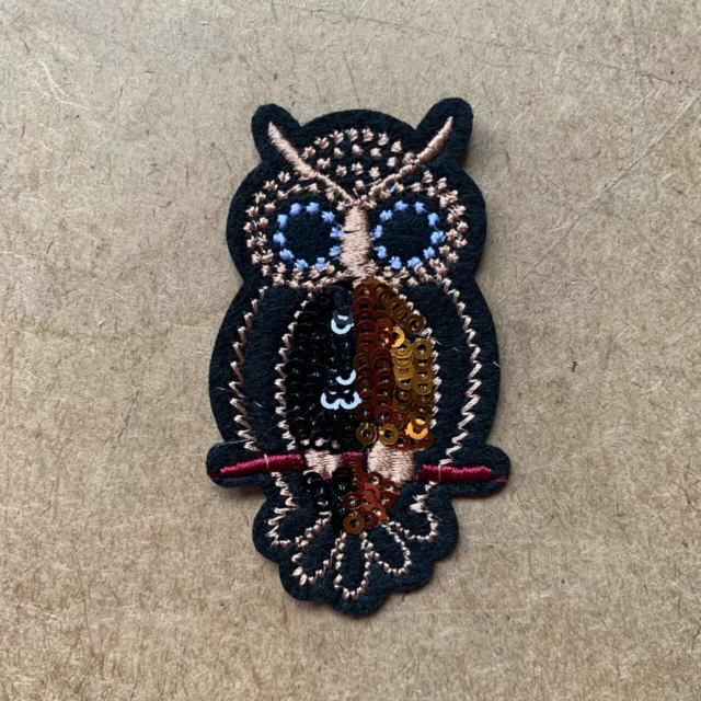 1pc Owl sequins copper Embroidered Patch  Iron On Applique craft sewing #1464