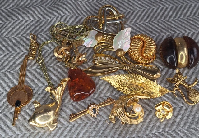 Alte Modeschmuck Konvolut Retro Goldfarben Broschen