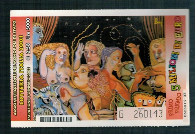 Biglietto  Lotteria Italia 2001 Illustrato da   Baj