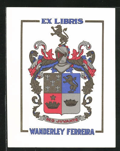 Exlibris Wanderley Ferreira, Wappen mit Löwe und Ritterhelm