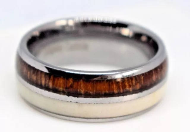 Tungsten Carbide Wedding Mens Womens Ring Koa Wood Deer Antler Inlay Band 8mm