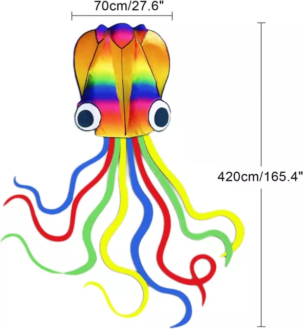 Huge Kite Rainbow Soft Octopus Kite for Kids and Audit Large Long Tail 100m line 3