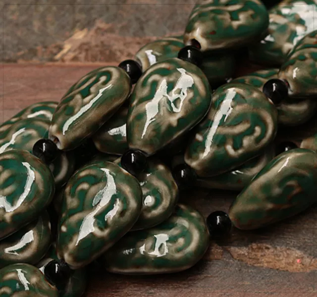 4x Porzellan Keramik Perlen Beads Schmuck DIY Basteln 25x18mm Türkisgrün tb152