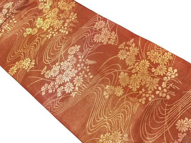 6417700: Japanese Kimono / Vintage Nagoya Obi / Woven Stream & Kiku