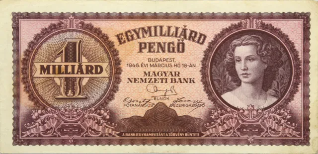 Ungarn Hungary - Geldschein - BANKNOTE - 1 Milliarde Pengö 1946