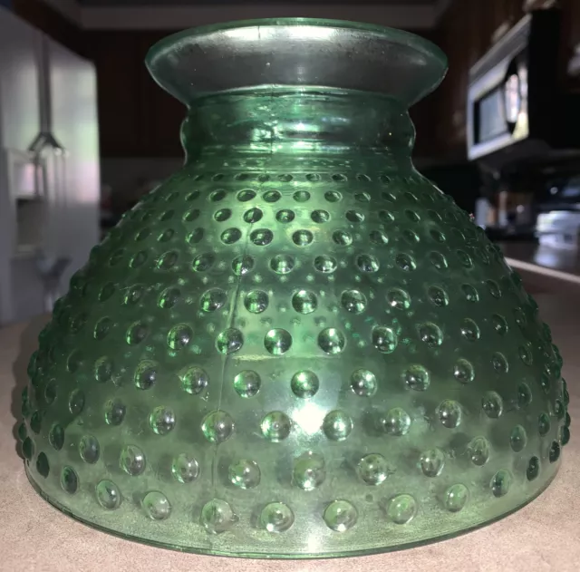 Vtg green Hobnail Glass Lamp Shade globe parlor table lamp Hurricane