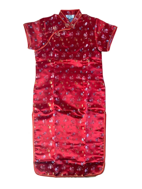 Splendido Cinese Oro Ciliegia Fiore China Rosso Ragazze Bambine Qipao Abito Gcd