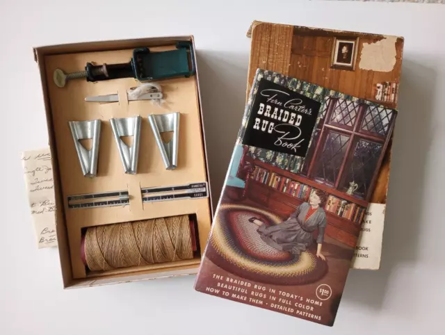 Alfombra trenzada de colección década de 1950 Fern Carter's caja de herramientas manual cómo patrones