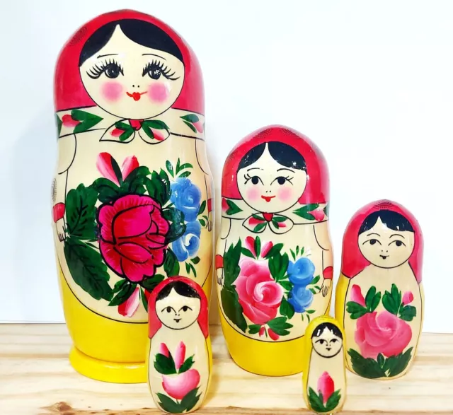 Nesting Russian dolls Semenovskaya 5 dolls. 18 cm. ( 7 in). Hand made
