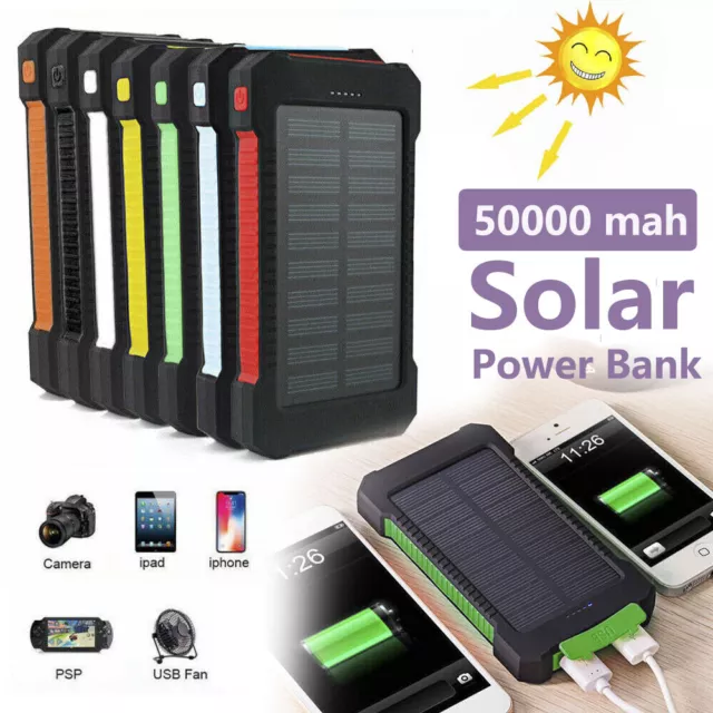 50000mah Solar Power Bank Portable External Battery Dual USB Phone Charger